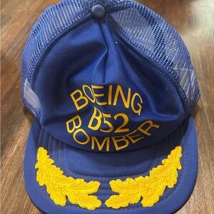 Vintage Boeing B52 Bomber Blue Mesh Trucker Hat with Gold Embroidery